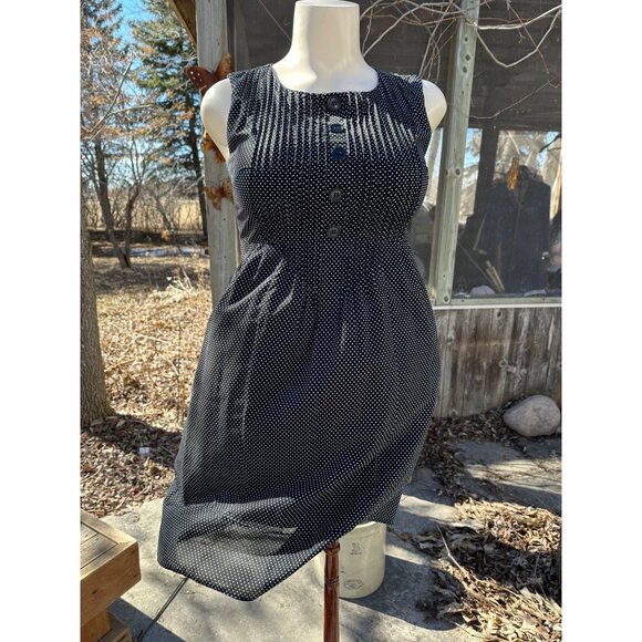 Rabbit Rabbit Rabbit Polkadot A-Line Dress Pintuck Pleat Bodice Sleeveless - Picture 1 of 11